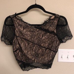 Black and Nude Lace Crop Top